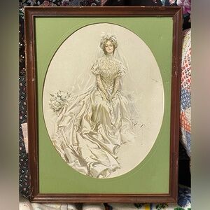 Framed vintage piece of a bride from a 1950s Wedding magazine w/a wooden frame.
